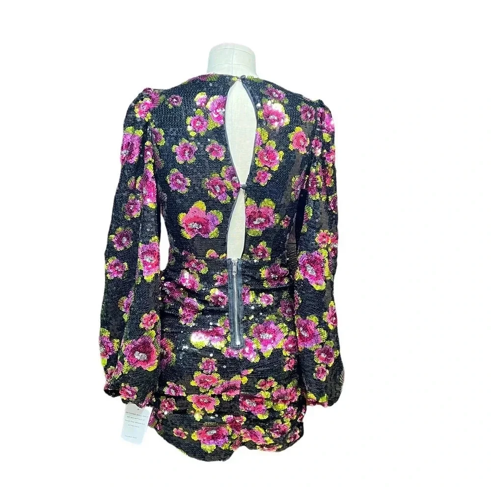 For Love & Lemons Morrison Mini Dahlia Floral Dress Black Sequin Size XS - Picture 9 of 13